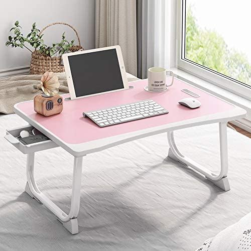 Tarkan Portable Folding Laptop Desk For Bed, Lapdesk With Handle, Drawer, Cup & Mobile/Tablet Holder For Study, Eating, Work (Pi