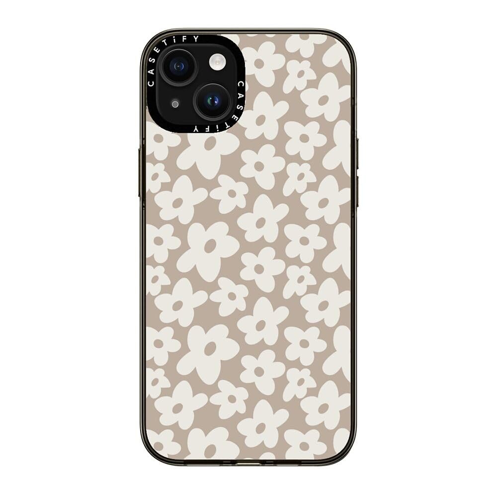 Casetify Compact Case For Iphone 15 Plus [2X Military Grade Drop Tested / 4Ft Drop Protection]   Natural Flower   Clear Black