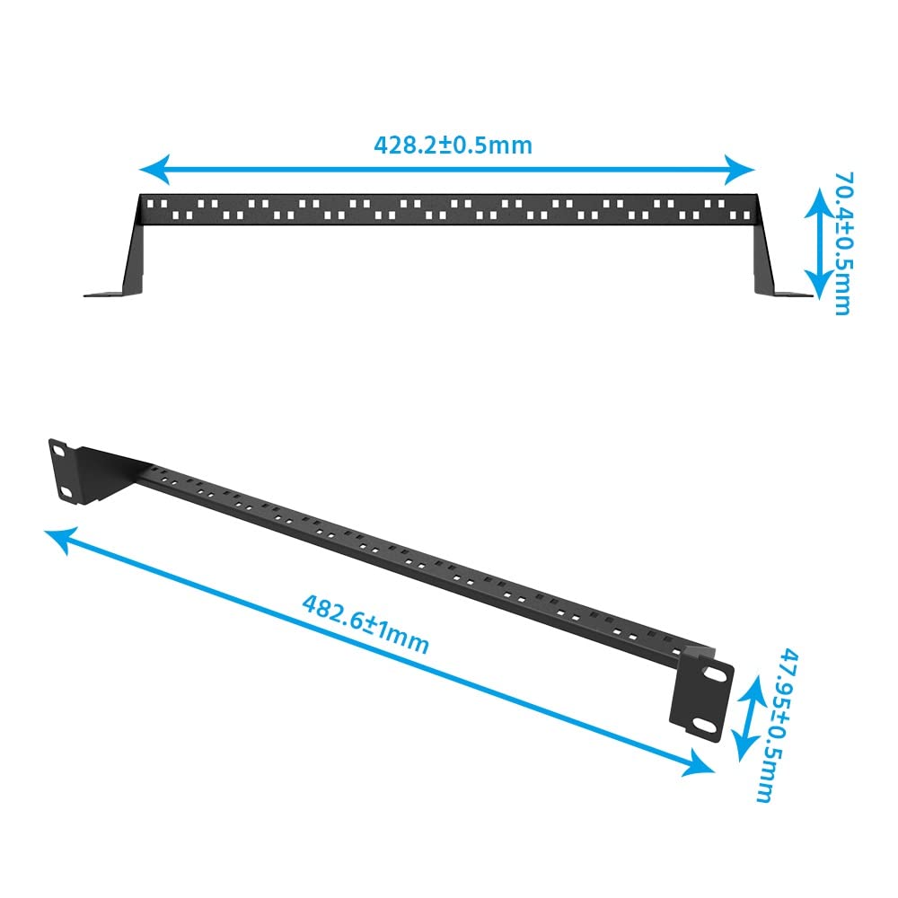 Beszin 1U 19 Inch Support Bar Black, For Cable Management, Patch Panel