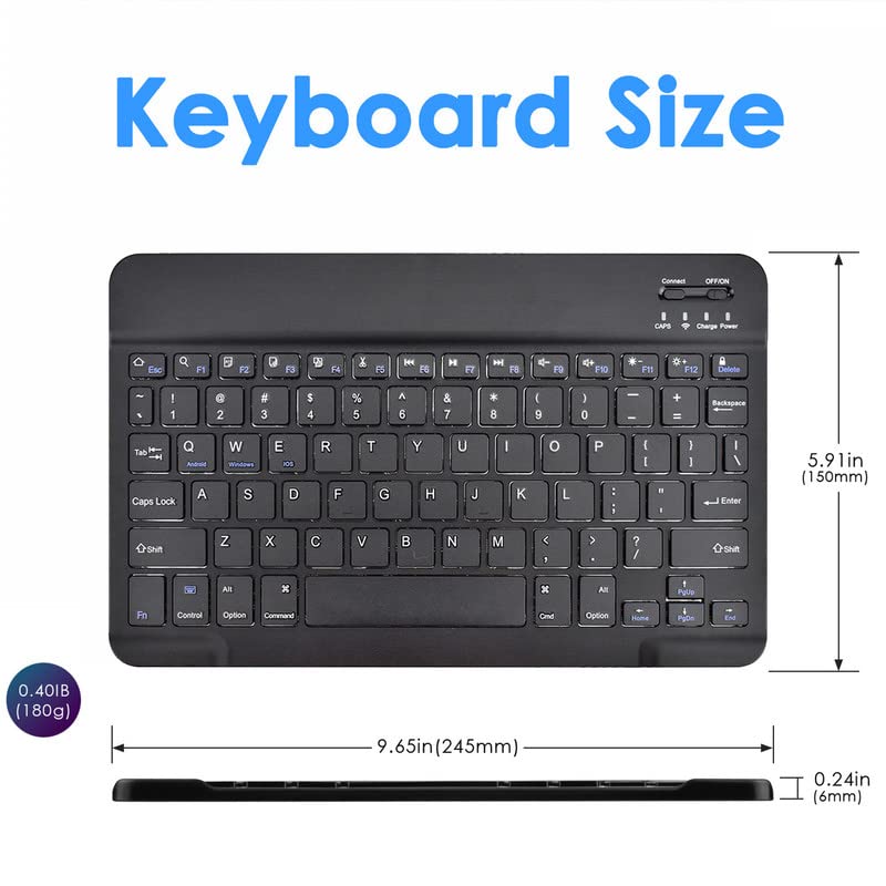 Detuosi Universal 10 Inch Wireless Keyboard, (0.23 Inch) Ultrathin Slim Lightweight Travel Portable, 10.1'' Multi Device Wireles