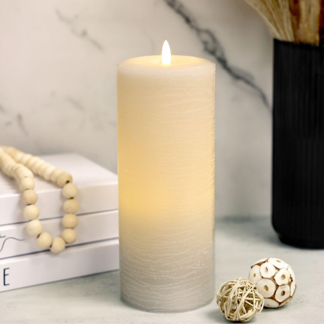 Lumipur Signature Natural Glow Flickering Flameless Led Wax Pillar Candle (3.5'' X 9'', Gray Fog)