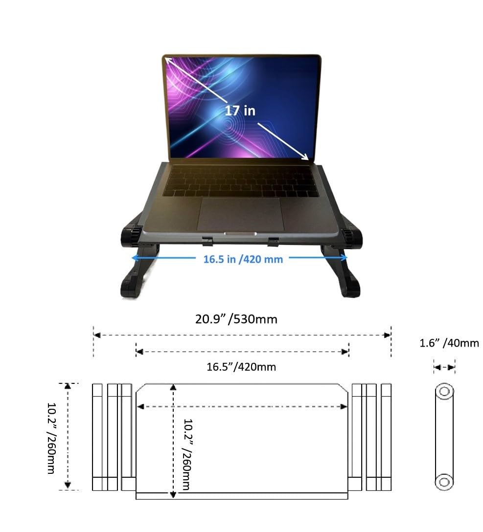 Zippace Adjustable Laptop Computer Lap Desk Portable Multifunctional Cooling Ergonomic Vented Table Tv Bed Tray Stand Mount Hold