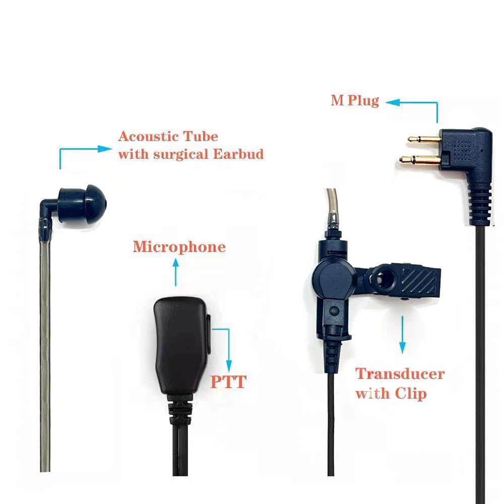 Covert Air Acoustic Tube Earpiece With Mic For Motorola 2 Way Radio, Surveillance Headset And Ptt Compatible With Motorola Walki