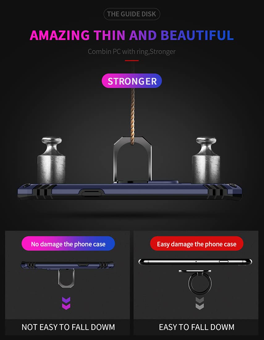 Androgate Galaxy Note 9 Phone Case Military-Grade Ring Holder Kickstand Shockproof Plastic Blue
