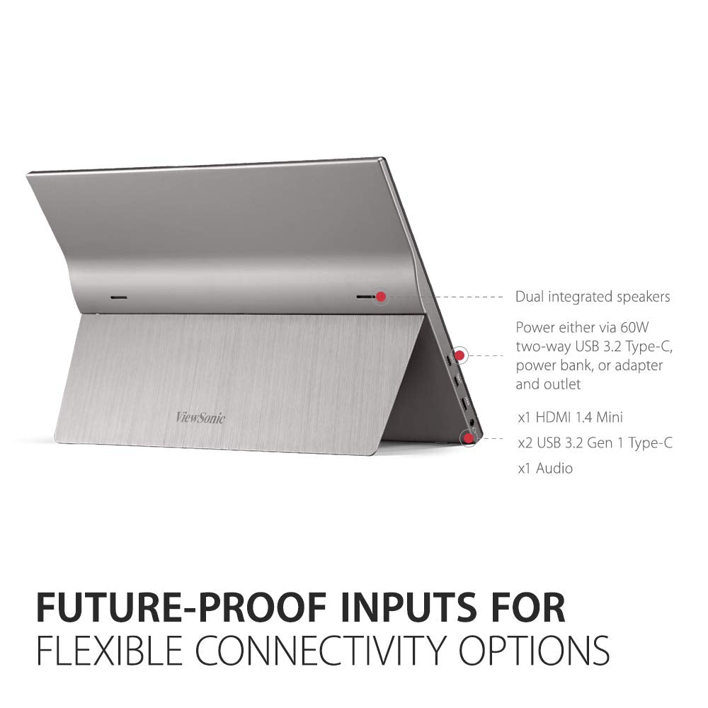 Viewsonic 15.6 Inch 1080P Portable Monitor With 2 Way Powered 60W Usb C, Ips, Eye Care, Dual Speakers, Built In Stand With Cover