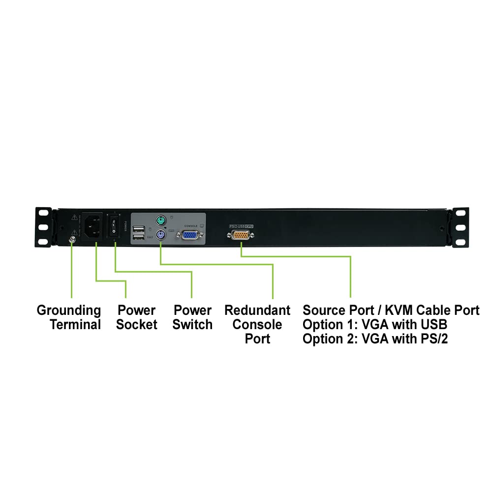Iogear Rba1025 1 Port Integrated Kvm Console With 17 Inch Tft Lcd Active Matrix Monitor, Keyboard And Touchpad, Gcl1800, Black