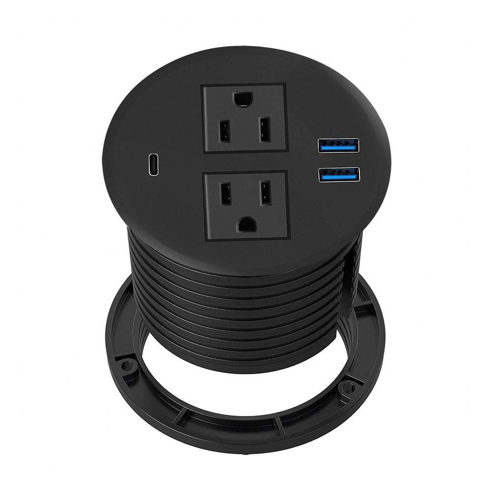 Xba Desk Power Grommet With Pd 20W Usb C, 3 Inch Desktop Recessed Power Outlet Socket With 2 Ac Outlets, Usb A, For Kitchen, Hom
