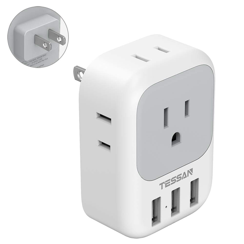Tessan Us To Japan Plug Adapter, 2 Prong To 3 Prong Outlet Adapter With 4 Ac And 3 Usb Charger, Type A Travel Power Adaptor For