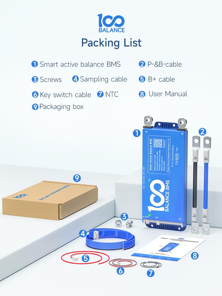 100Balance Bms 100A Active Balance 1A 4S 8S Build In Bluetooth Cell Balancing Smart Pcb Battery Protection Board For Li Ion/Lifp