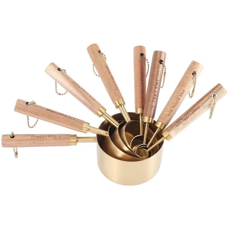 SHIPLORD Complete 8Piece Measuring Cups & Spoons Set with Aromatic Wooden Handles ?Precise Baking & Cooking Measurement Tools f