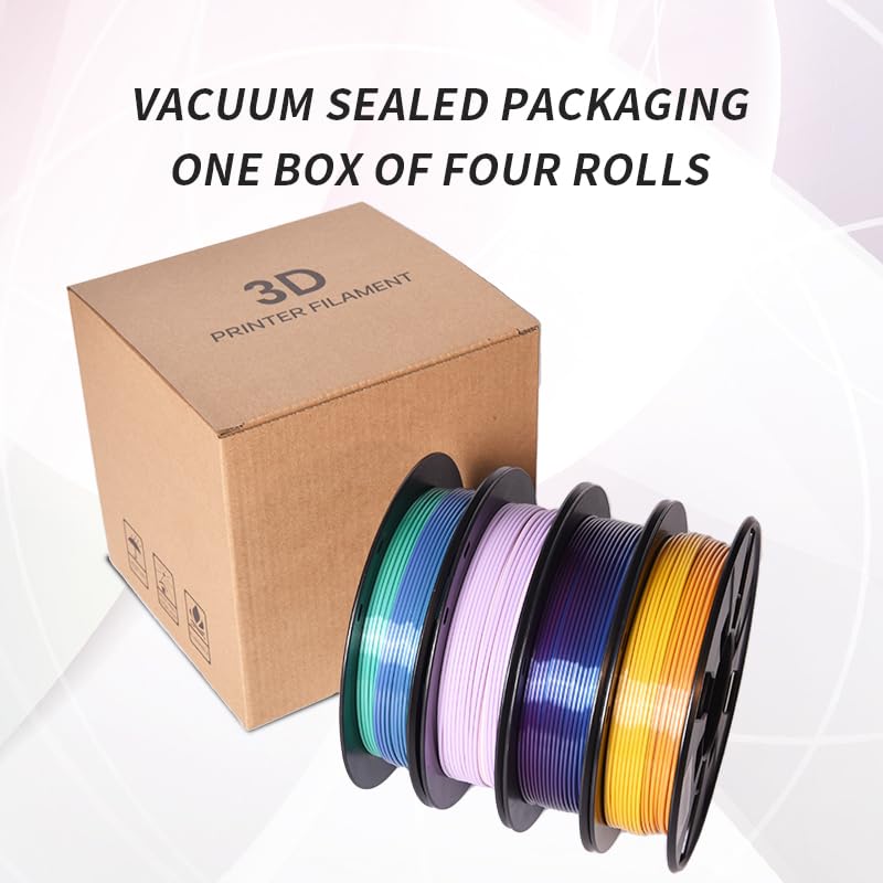 Rambery 3D Printer Filament Bundle Silk Shiny Rainbow Pla Filament, Multicolored Fast Color Change Rainbow Toughness Upgraded 3D