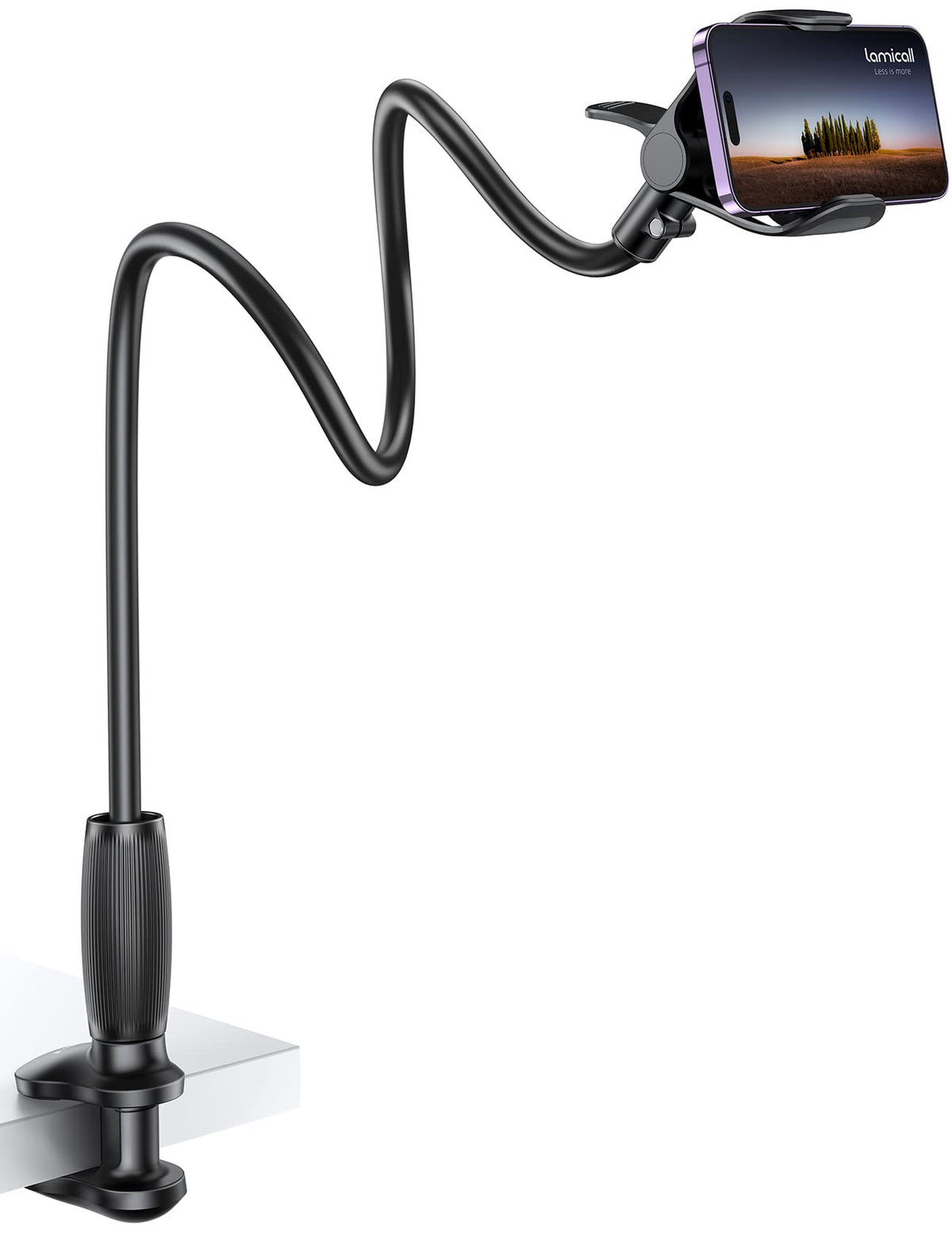 Lamicall Gooseneck Phone Holder for Bed   [Upgraded Stable Clip] for Desk, Headboard, Bed, Bedside, Table, Flexible Gooseneck Long Arm Stand, Overhead Cell Phone Clamp Mount, for All 4 7� Devices