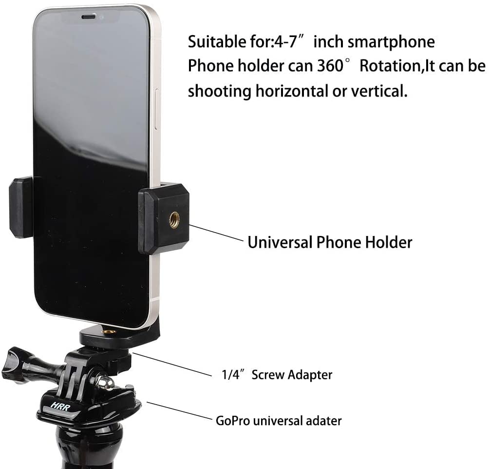 Jaws Flex Clamp Smartphone Mount With Adjustable Gooseneck(13 Sections) Compatible With Iphone Samsung,And Gopro Hero 9,8,7,6,5,4, 3+, 2, 1, Dji Osmo Action Camera Mounts And Most Action Cameras