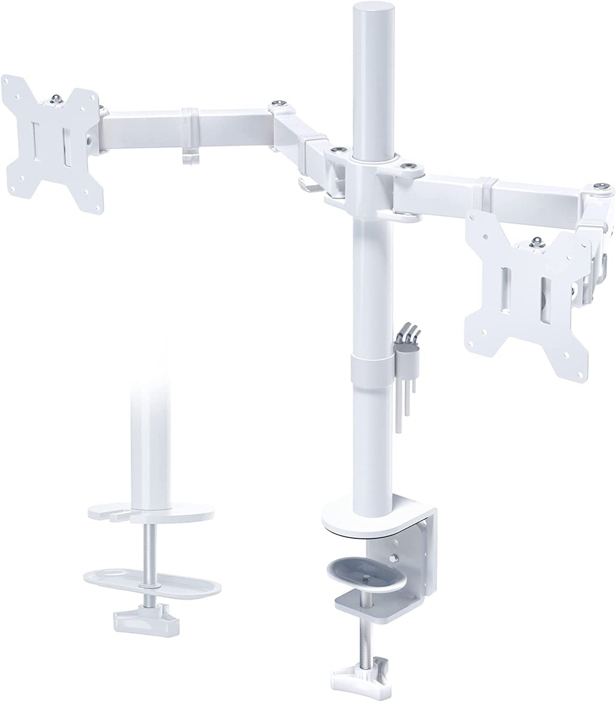 Bontec Dual Monitor Stand White, Monitor Mount For 13 27 Inch Lcd Led, Ergonomic Full Motion Heavy Duty Double Monitor Arms Hold