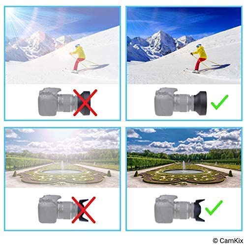 55Mm Set Of 2 Camera Lens Hoods And 1 Lens Cap - Rubber (Collapsible) + Tulip Flower - Sun Shade/Shield - Reduces Lens Flare And