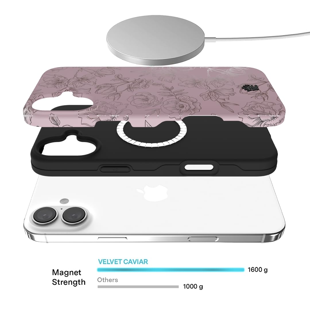 Velvet Caviar For Iphone 16 Case Flowers Floral [8Ft Drop Tested] Compatible With Magsafe (Purple, Rose Gold)