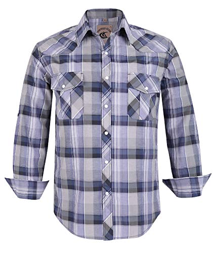 Coevals Club Mens Western Cowboy Long Sleeve Pearl Snap Casual Plaid Work Shirts (Blue  Light Gray 13 2Xl)