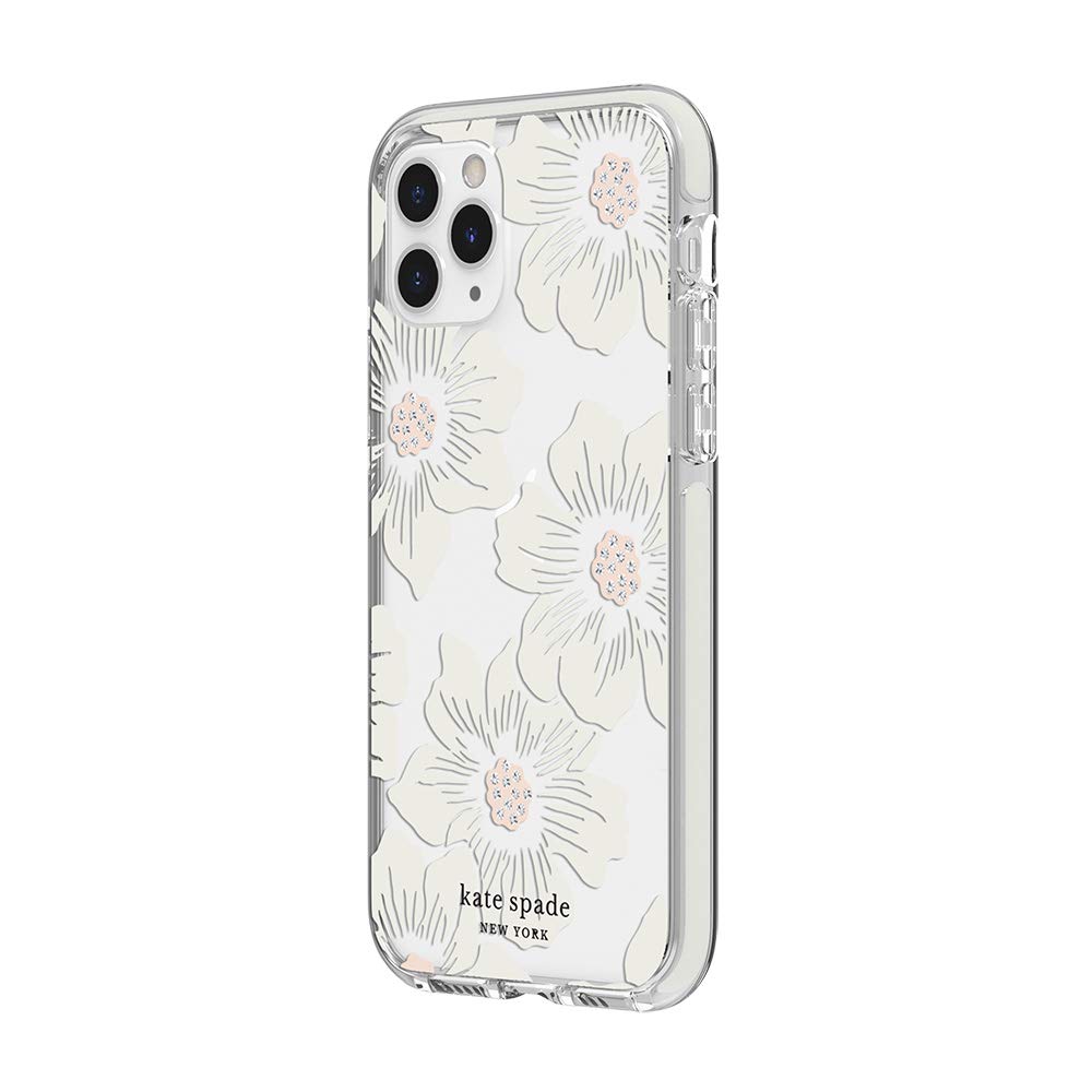 Kate Spade New York Defensive Hardshell Case For Iphone 11 Pro   Hollyhock Floral Clear/Cream With Stones/Cream Bumper