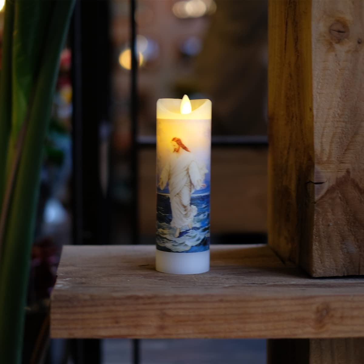 Nonno & Zgf Moving Wick Jesus Flameless Prayer Candle, Real Wax, God Devotion Bright Flickering Candles With Remote Timer Functi