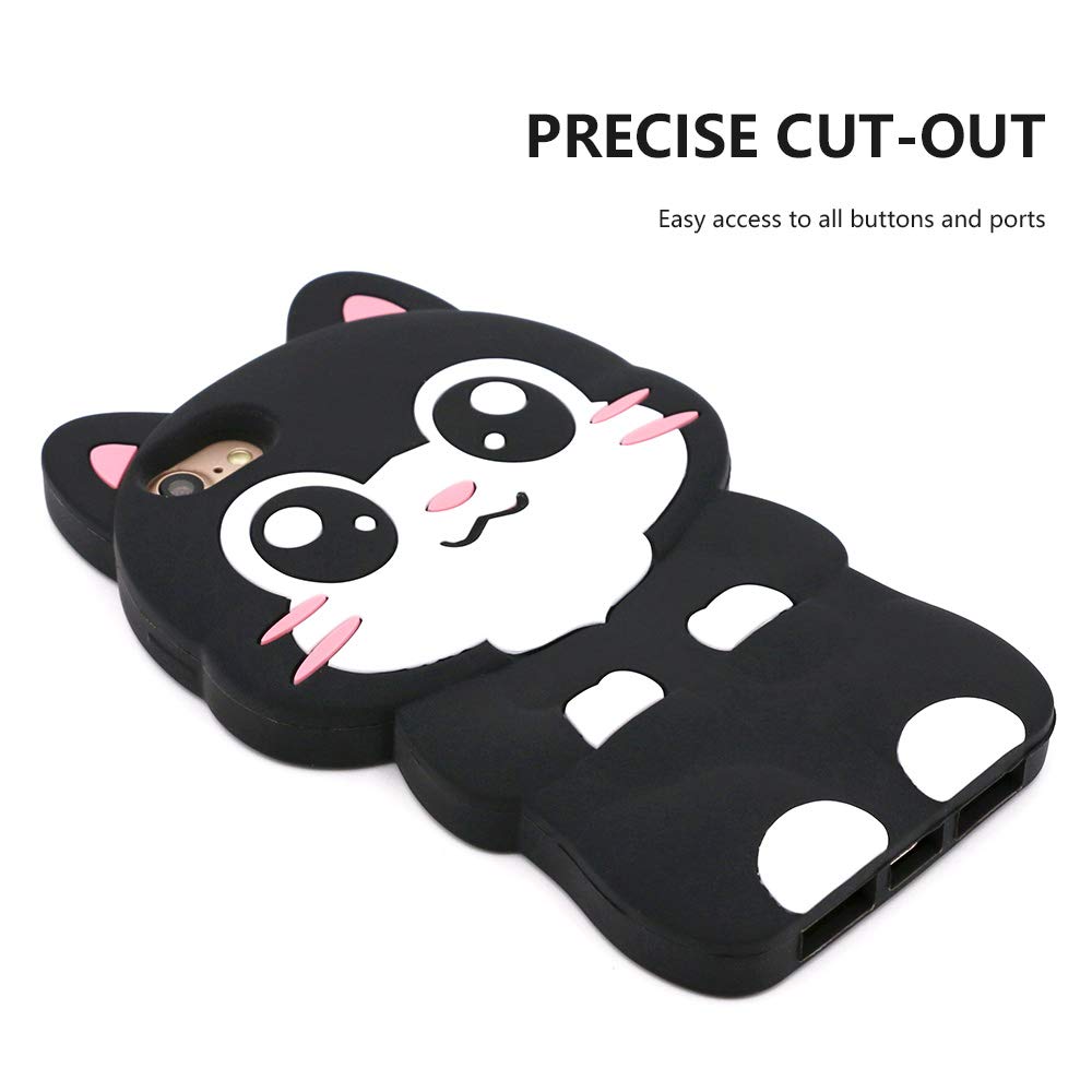 Yonocosta Cute Iphone Se 2022 Case, Iphone Se 2020 Case, Iphone 7 Case, Iphone 8 Cases, Funny Kawaii Big Eye Black Cat Kitty 3D