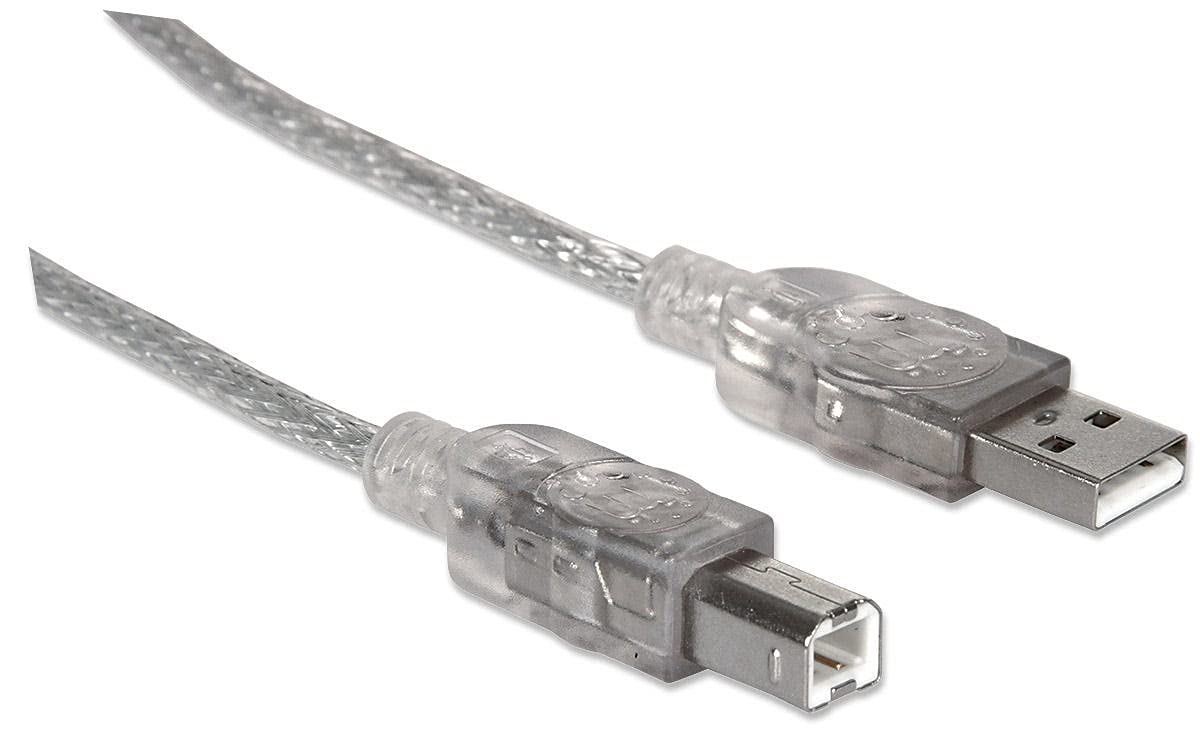 Manhattan A Male/B Male, 10 Feet, Translucent Silver, Hi Speed Usb Device Cable (340458)