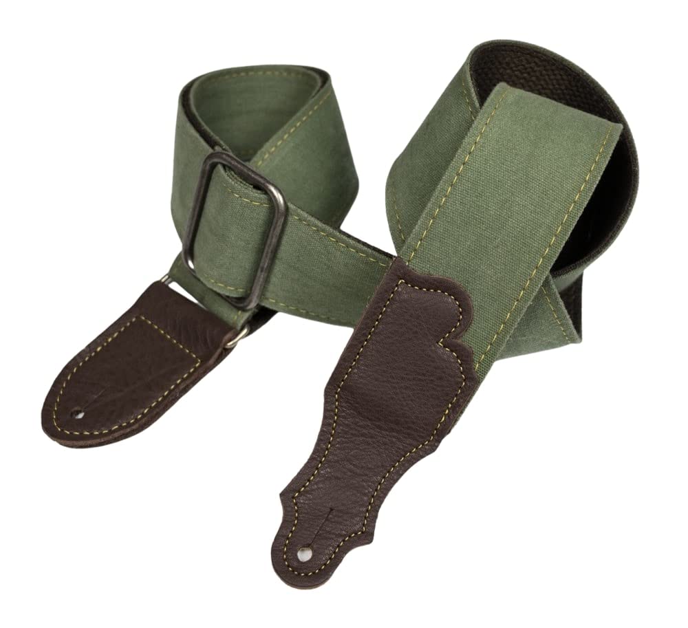 Franklin Strap - 2 Distressed Canvas - Guitar Strap - Olive with Chocolate End Tab