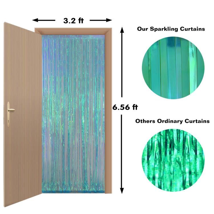Melsan Foil Backdrops Birthday Decorations   2 Pack 3.2 X 6.5 Ft Tinsel Backdrop Foil Fringe Curtains For Frozen Under The Sea B