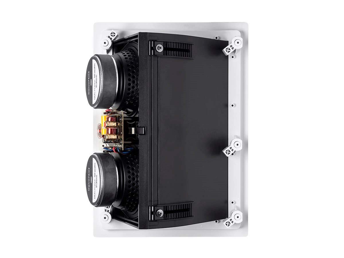 Monoprice 2 Way Carbon Fiber In Wall Surround Speaker   Dual 5.25 Inch (Single) Vari Angled With Paintable Grille   Alpha Series
