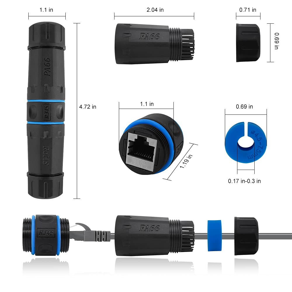 Iwillink Waterproof Rj45 Coupler, Shielded Female To Female Waterproof Ethernet Coupler, Ip68 Ethernet Outdoor Lan Cable Connect
