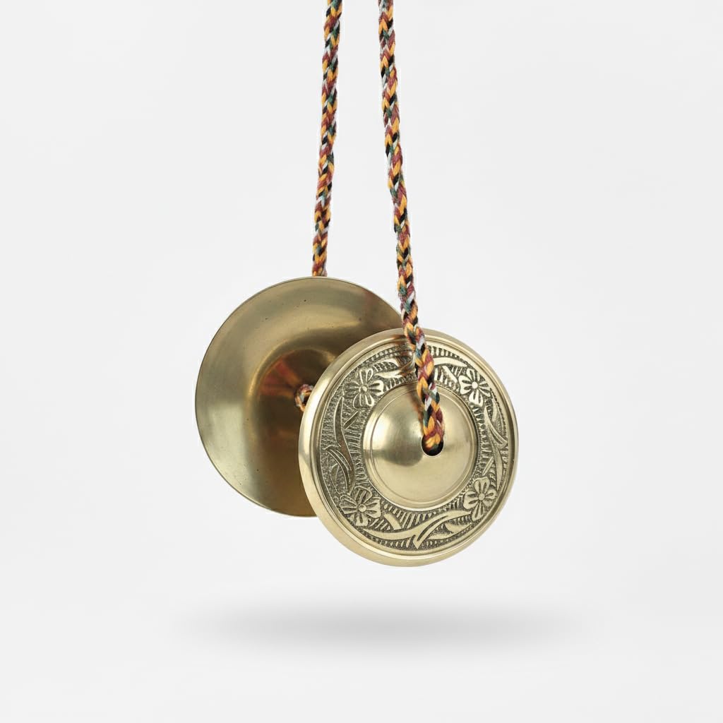 Fukrey Brass Manjira Manjeera Instrument Hand Cymbals Bells, Handmade Brass Percussion Traditional Indian Musical Instrument