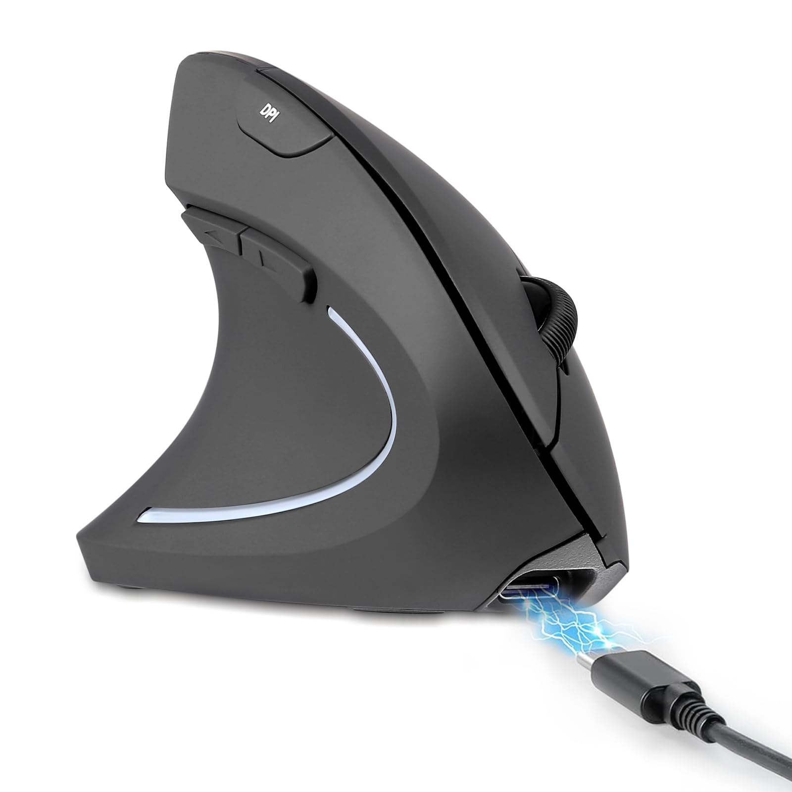 Perixx PERIMICE-713LR - Cordless Rechargeable Vertical Mouse - Duo Wired and Wireless Charging Feature - 6 Buttons Design - Blac