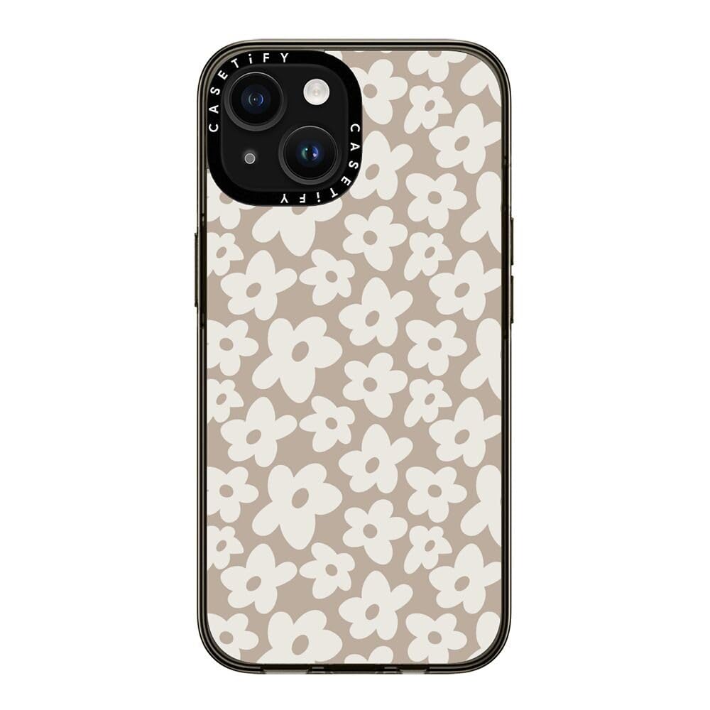 Casetify Compact Case For Iphone 15 [2X Military Grade Drop Tested / 4Ft Drop Protection]   Natural Flower   Clear Black