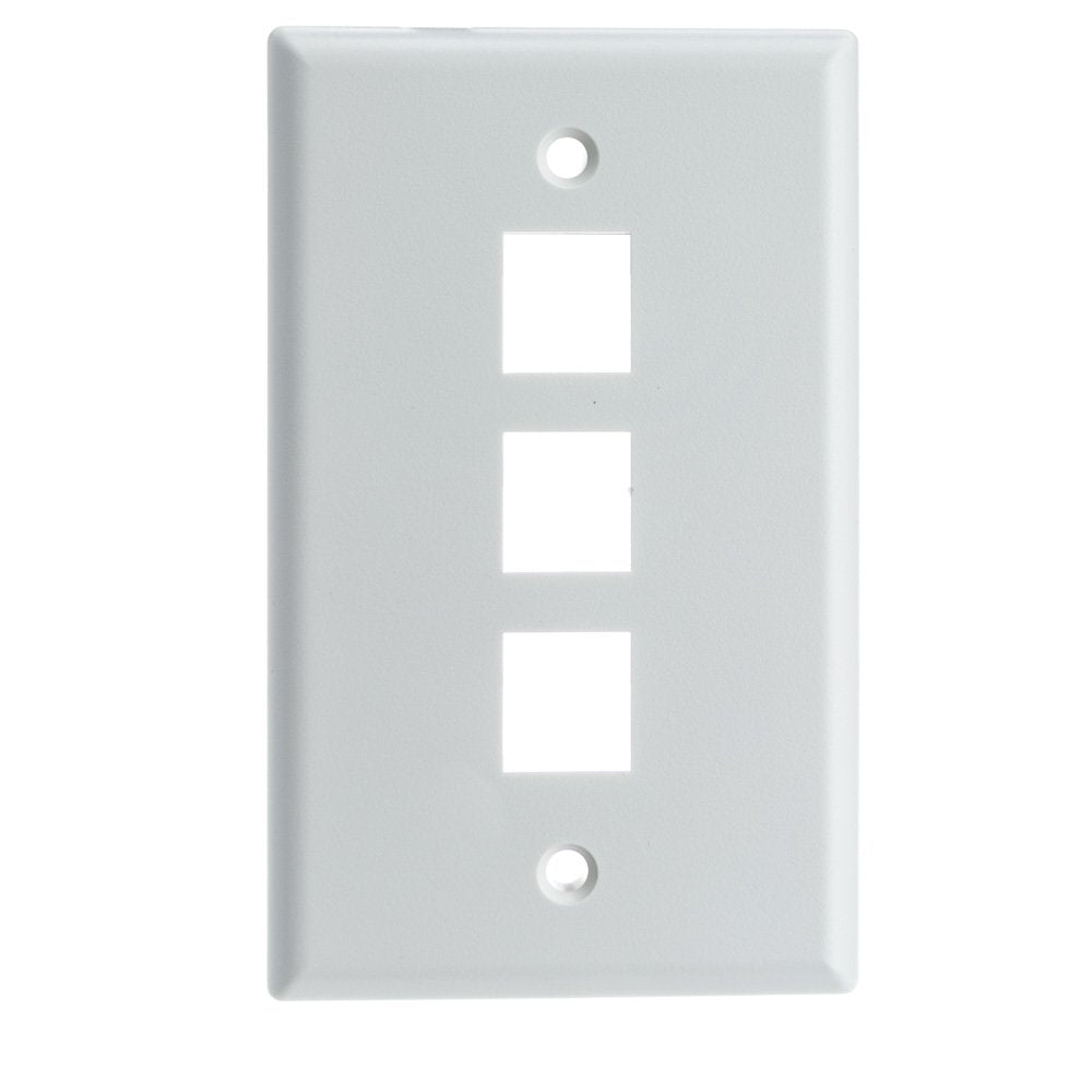 Keystone Wall Plate 3 Port, White (Cat5E, Cat6, Coax (Video), Aux (Cat6 For Data, Ip Phone, Pots Or Other), Single Gang, Cablewh