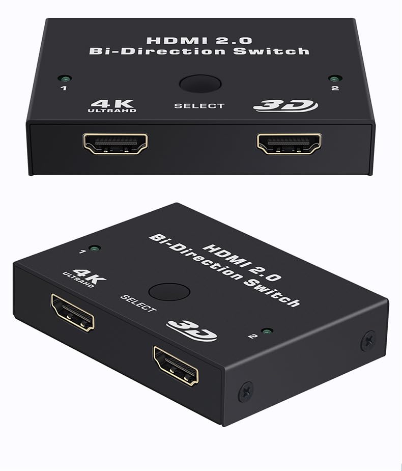 E Shidai 4K Hdmi Switcher, 4K@60Hz Splitter, Bi Directional 2 In 1 Out/1 In 2 Out, Supports 4K 3D Hdr, Compatible With Laptops,