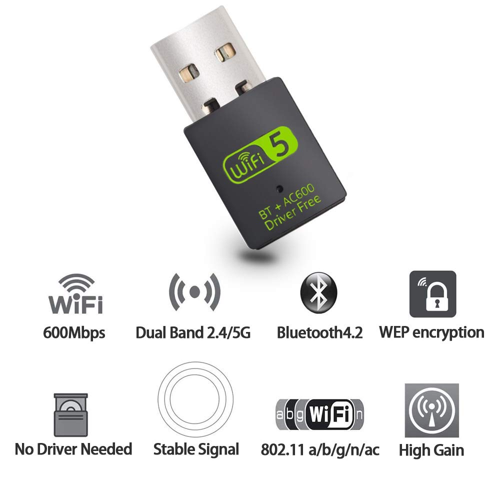 Usb Wifi Bluetooth Adapter, 600Mbps Dual Band 2.4/5Ghz Wireless Network External Receiver, Mini Wifi Dongle For Pc/Laptop/Deskto