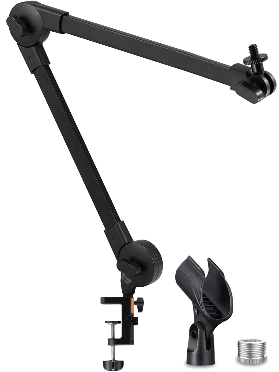 Mictop Microphone Boom Arm Mic Stand, Adjustable Suspension Boom Scissor Arm Stand with Mic Clip Holder and Heavy Duty Clamp for