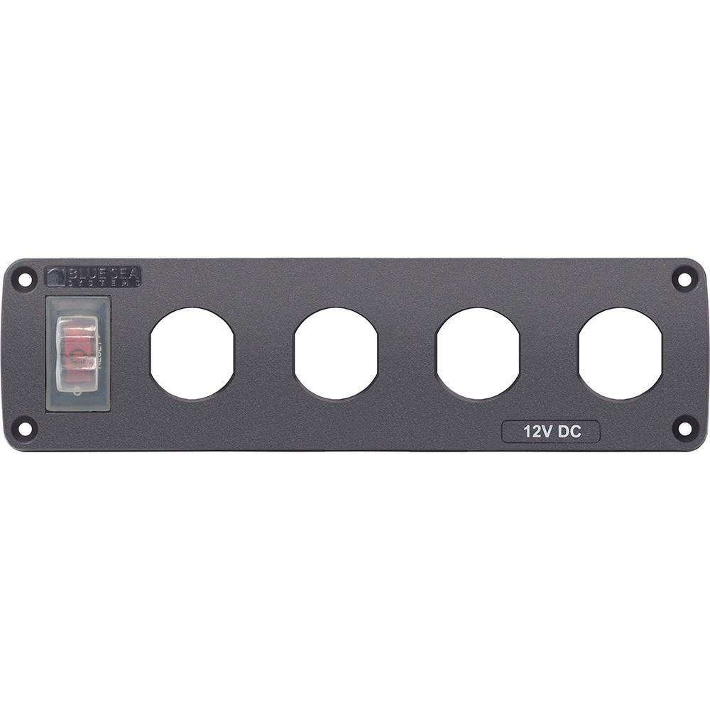 Blue Sea Systems 4369 Water Resistant Accessory Panel, 4 Blank Sockets, Grey