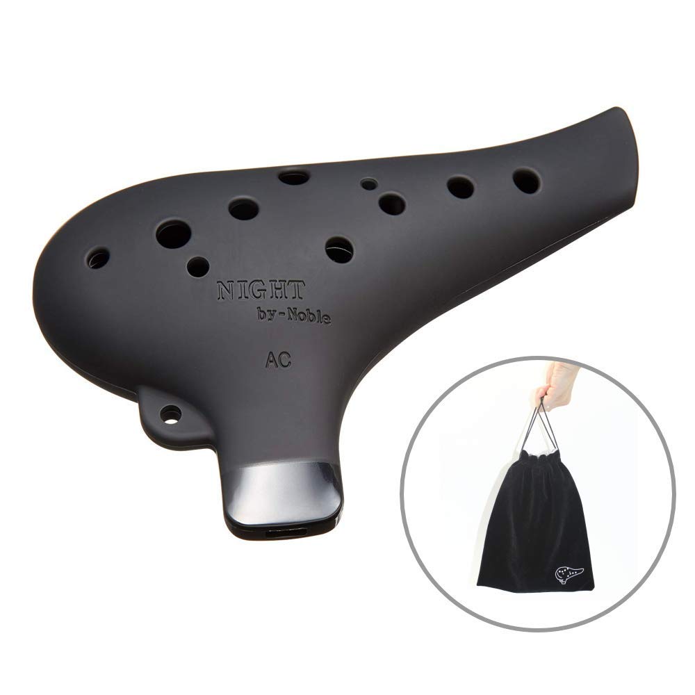 Night By Noble, Plastic Ocarina Ac Tone Black And Original Velvet Material Carry Bag Set (Black)