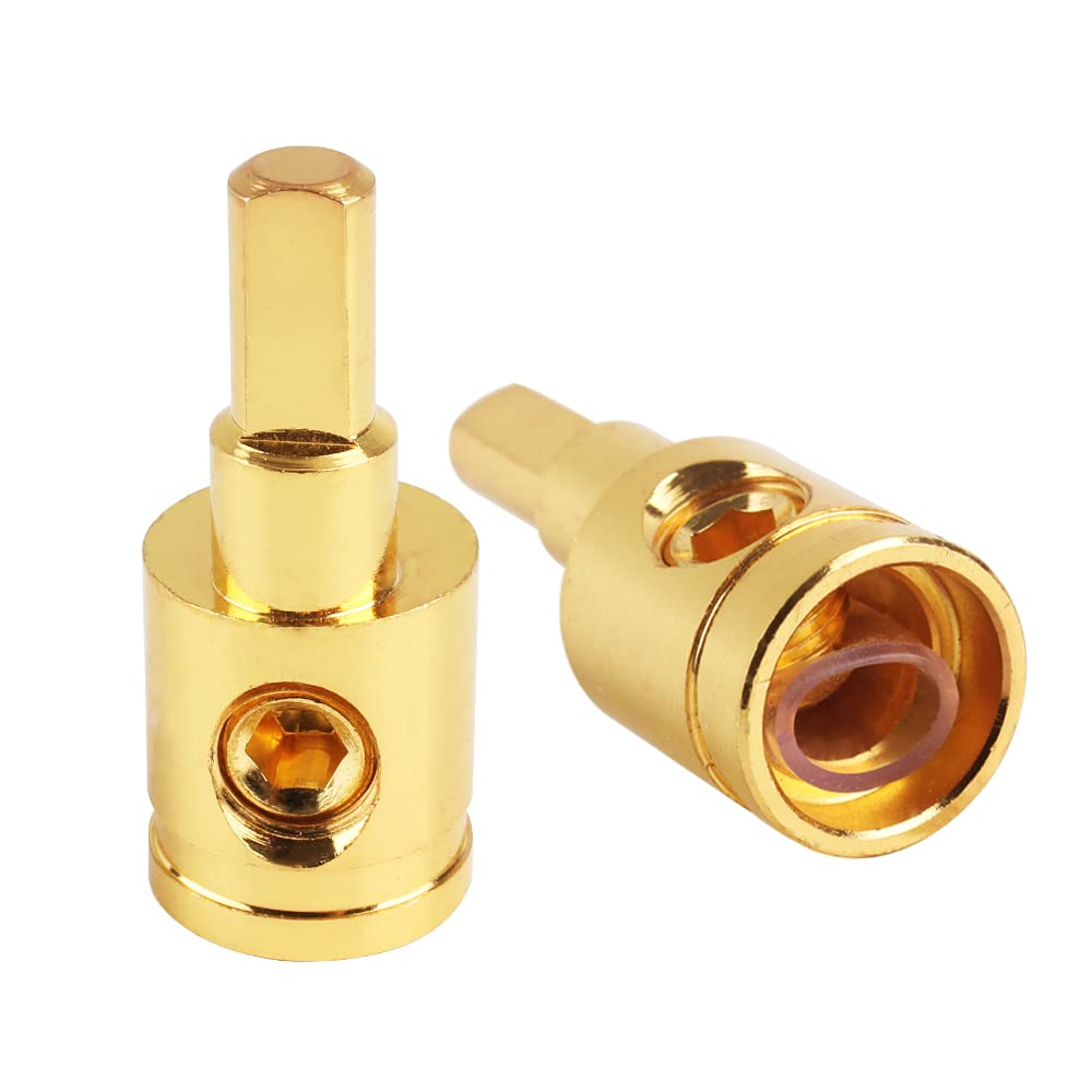 Amp Input Reducer Brass With Gold Plated 0 Gauge Car Audio Power/Ground Amp Input Reducer Adapter 2Pcs