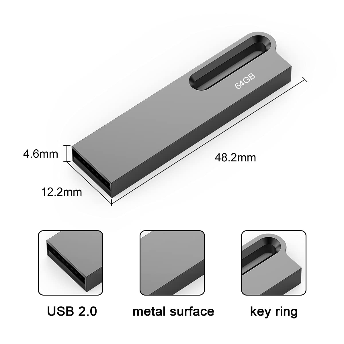 Aiibe 64Gb Flash Drive 2 Pack Metal Usb Drive Thumb Drive 64 Gb Usb 2.0 Memory Stick Waterproof Usb Flash Drive Portable Jump Drive Zip Drives With Keychain (64G, 2 Colors: Black Silver)