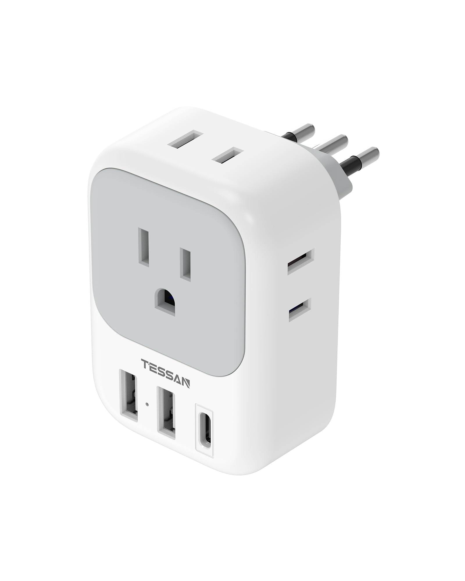 Italy Travel Plug Adapter, Tessan Type L Adapter For Travel With 4 Outlets 3 Usb Ports (1 Usb C), Power Adaptor For Us To Italy