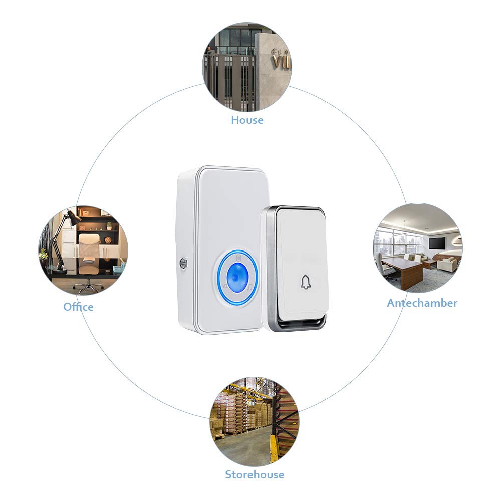 ?No Battery Required? Wireless Doorbell Waterproof, Aurtec Door Chime Kit With 1 Plug In Led Flash Receivers & 1 Press Self Powe