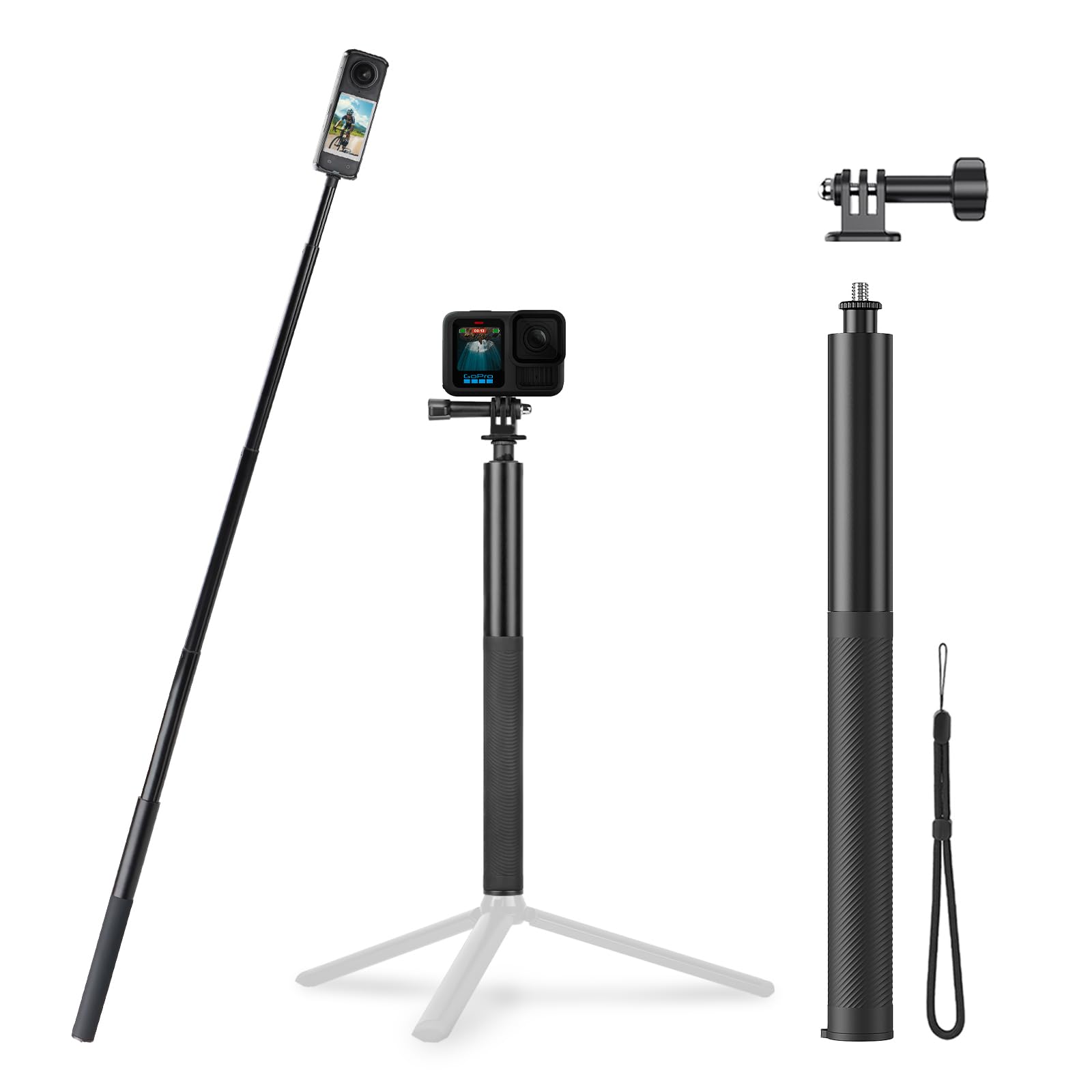 Brdrc 53'' Invisible Selfie Stick For Insta360 X5 X4, Extended Monopod Pole Heavy Duty Solid Compact For Insta 360 X5 X4 X3 X2 X