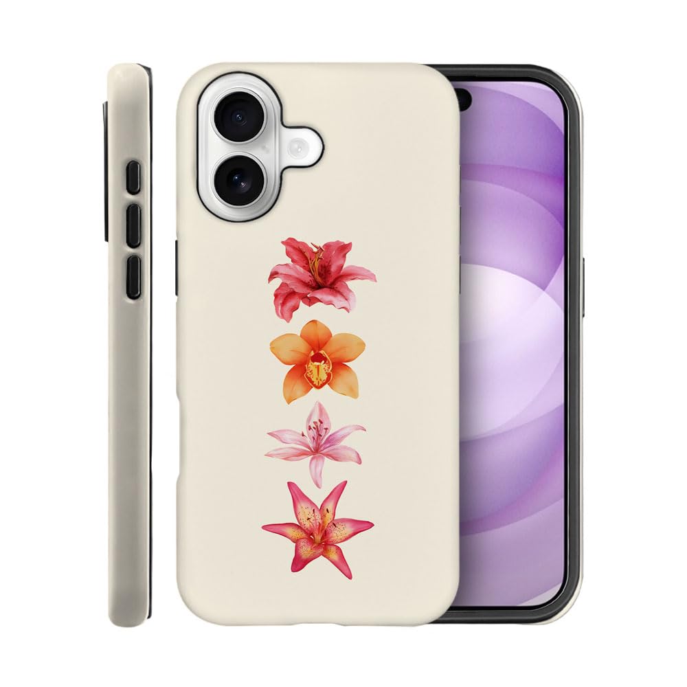 Case for iPhone 17,Fits Frosted Case Design for Girl Women,Floral Summer Orchids Lilies Minimalist