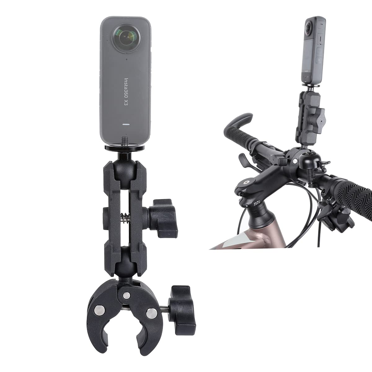 Pellking Camera Motorcycle Mount For Insta360 Go 3,X4/X3/X2,360 Rotation Metal Action Camera Clamp Holder With 1/4Thread For Moto Bike Bicycle Handlebar, For Insta360 One Go 3,X3/X2/X