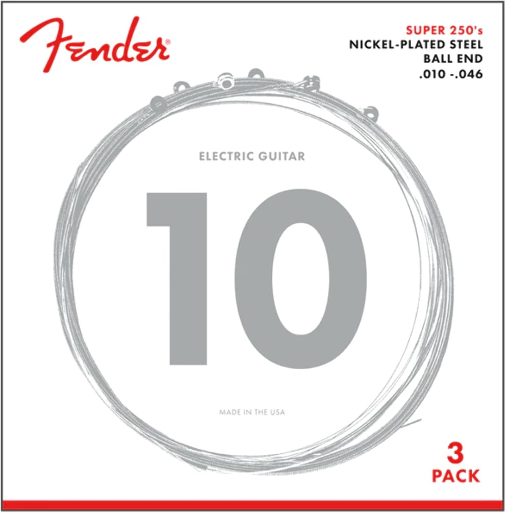 Fender Super 250 Electric Guitar Strings, Nickel Plated Steel, Ball End, 250R .010 .046, 3 Pack