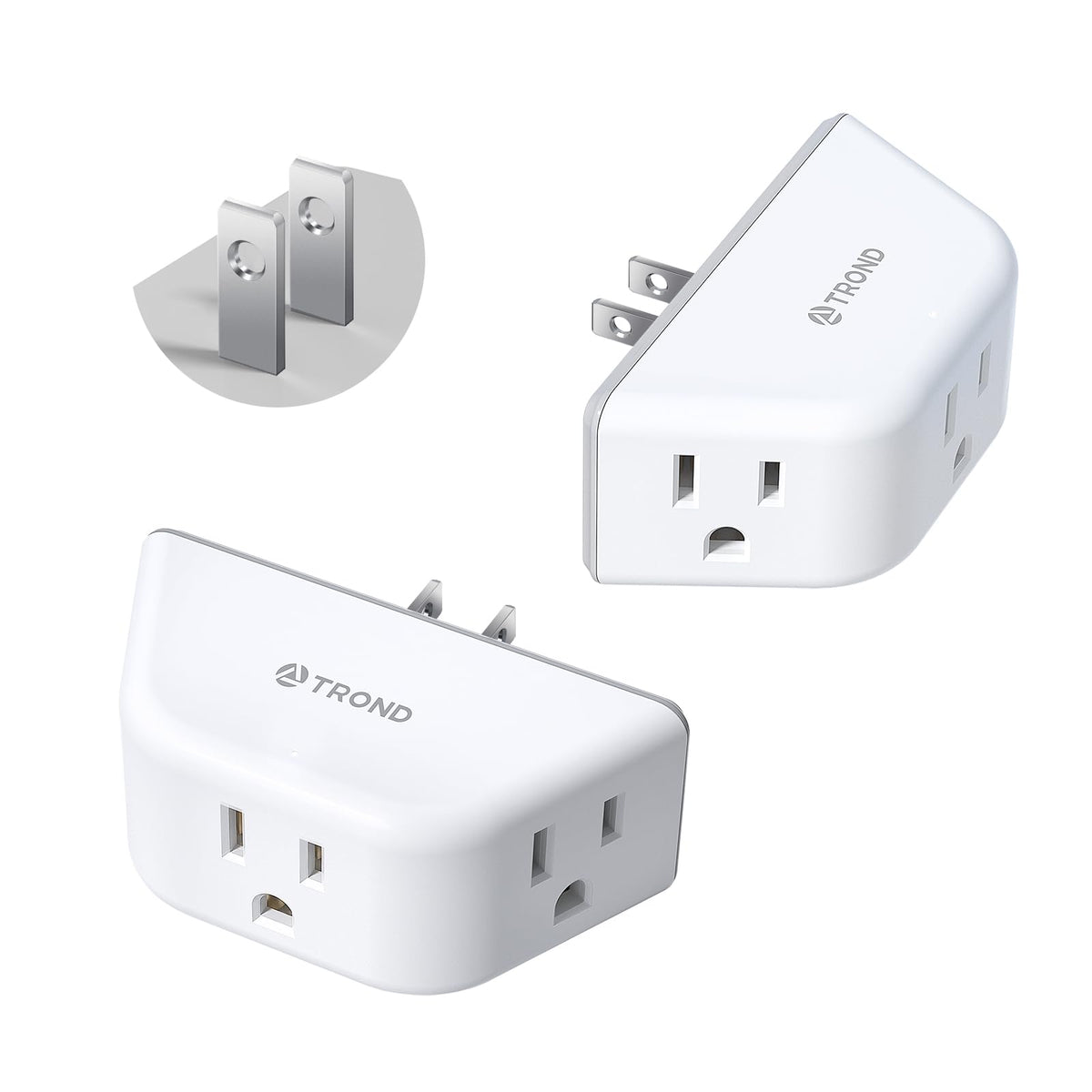 Trond 2 Prong To 3 Prong Outlet Adapter 2 Pack, 3 Way Angled Wall Extender With 3 Ac Sockets, Plug Expander For Non Grounded Out