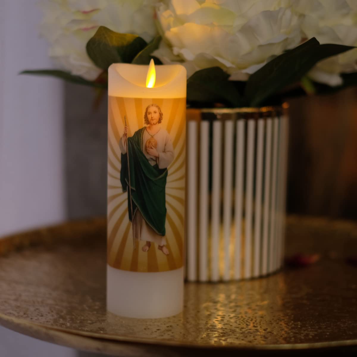 Nonno & Zgf Saint Judes Flameless Prayer Candle, Real Wax, Moving Wick, St Jude Devotion Battery Operated Candles With Remote Ti