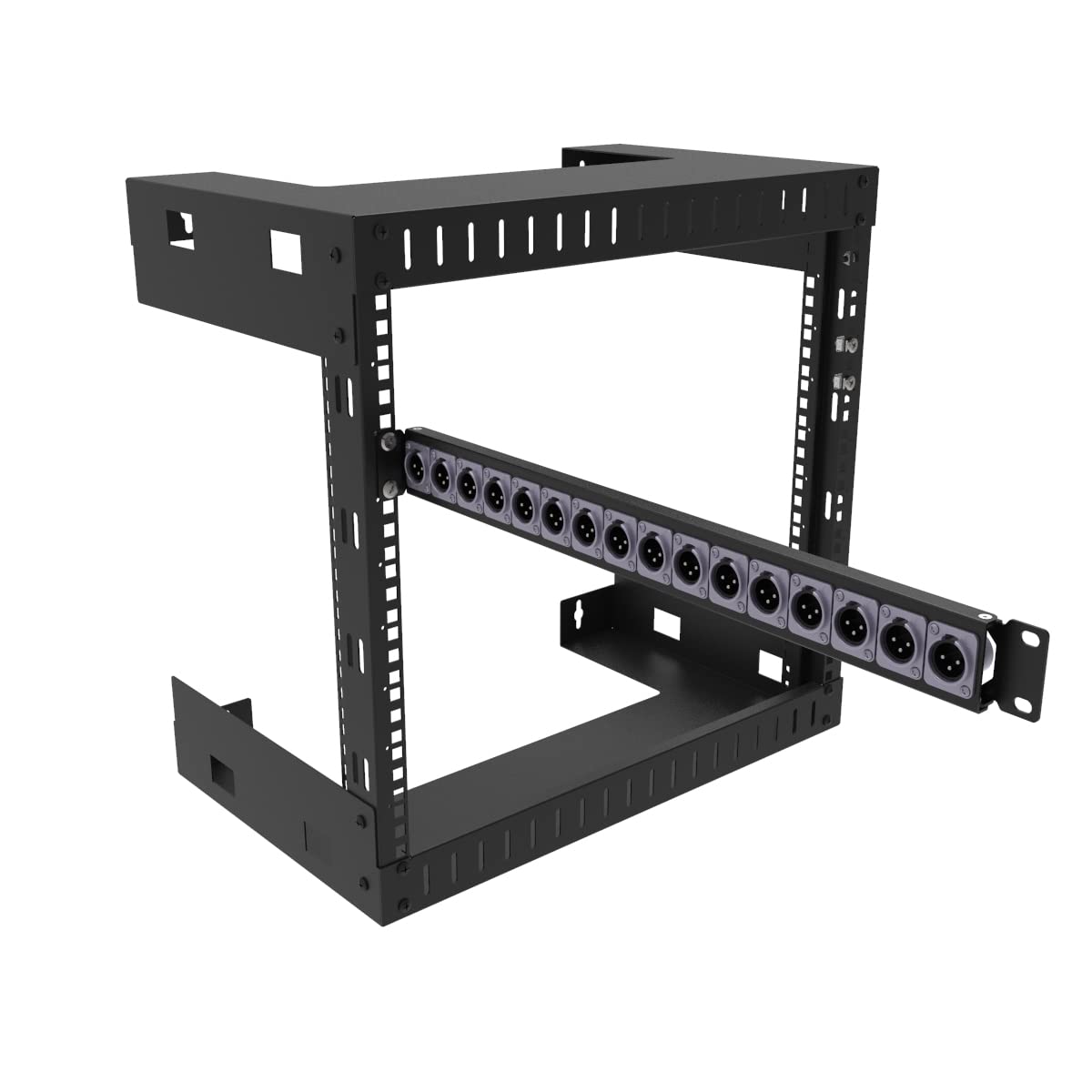 Qiaoyoubang 1U Hinged Rack Panel Xlr Hdmi Audio Rack Mount Panel With 16 D Series Punch Outs For 19 Inch Audio Enclosure Server