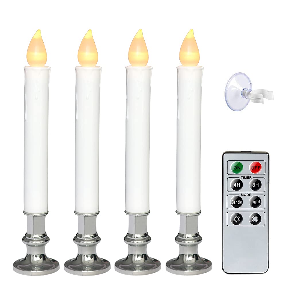 Wondise Flameless Window Candles With Remote And Timer, Battery Operated Flickering Candles With Silver Holders And Suction Cups